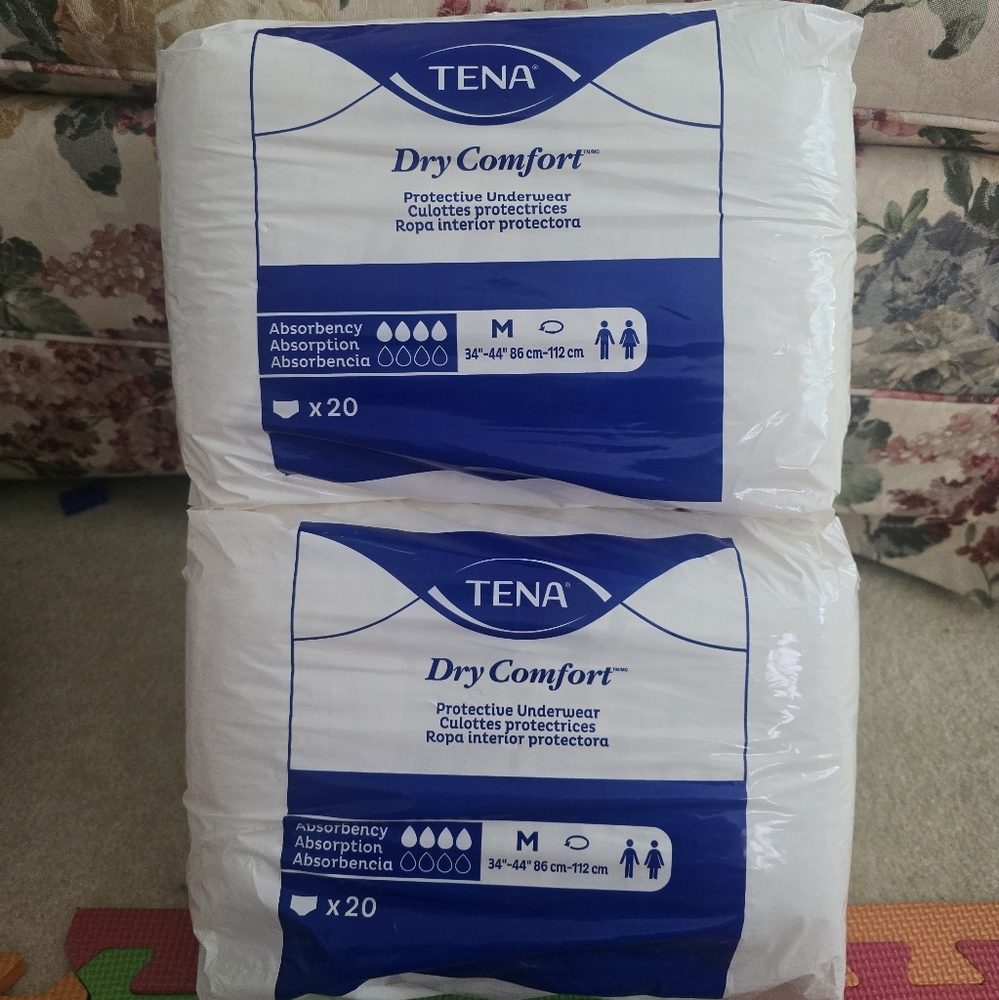 (2) Tena Dry Comfort Protective Underwear Medium 20 count